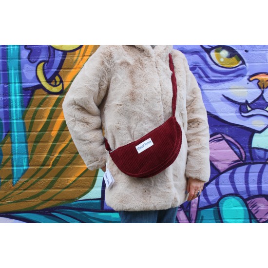 Half Moon Chest Front Bag Red Corduroy